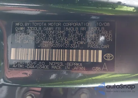 2009 Toyota Yaris from USA, damaged, VIN JTDBT903591313311